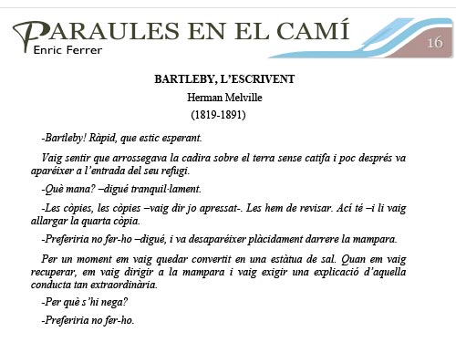 PARAULES EN EL CAMÍ.16: BARTLEBY, L’ESCRIVENT